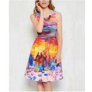 Modcloth Painted Desert Sunset Fit and Flare Dress Size XS